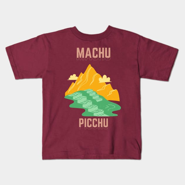 Machu Picchu, Peru Travel Kids T-Shirt by RetroColors